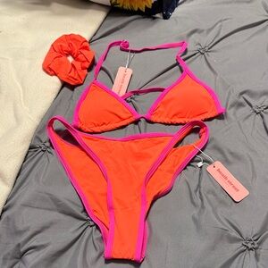 Neon Orange and Pink Bikini Set